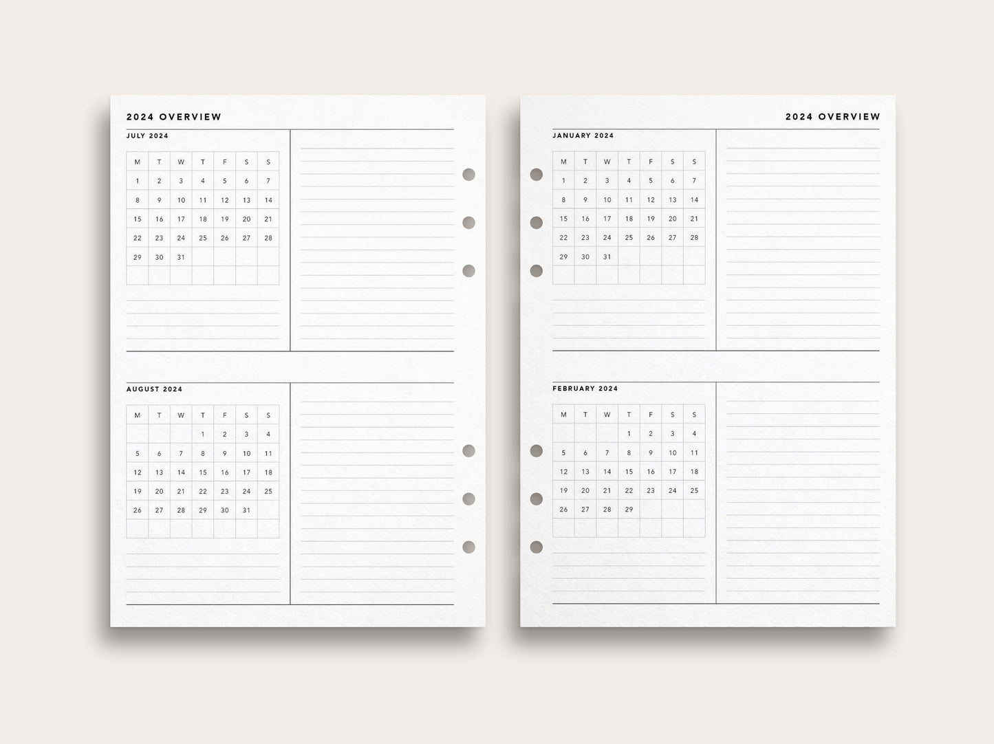 2024 Monthly Overview Horizontal Layout