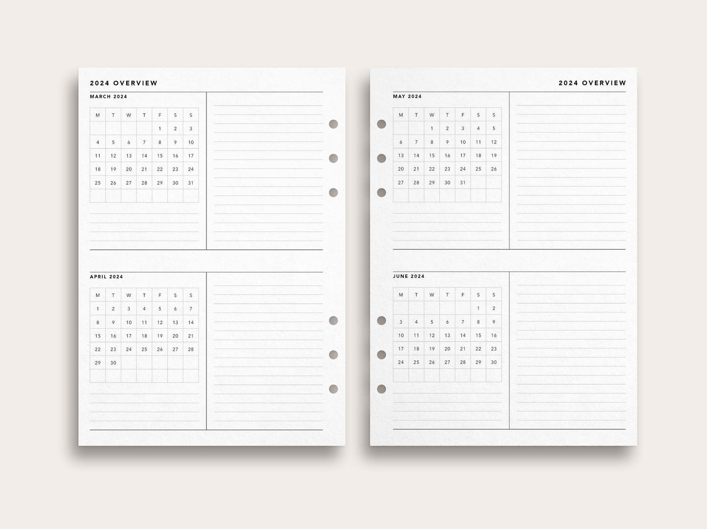 2024 Monthly Overview Horizontal Layout