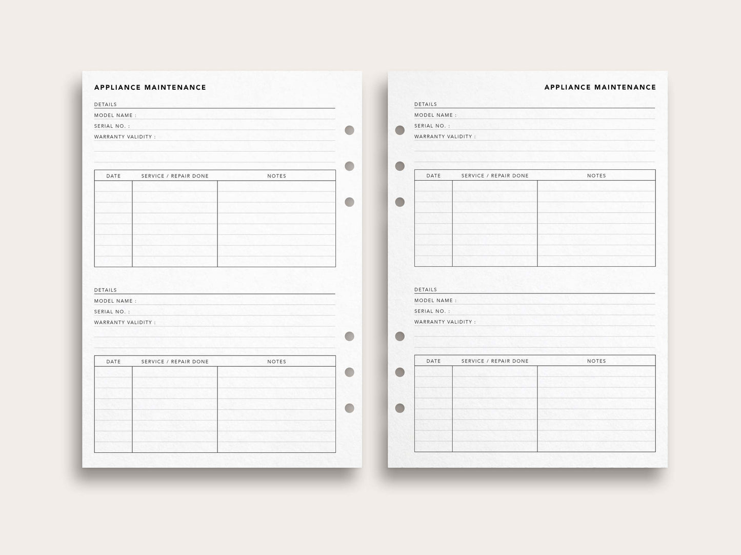 Appliance Maintenance Log