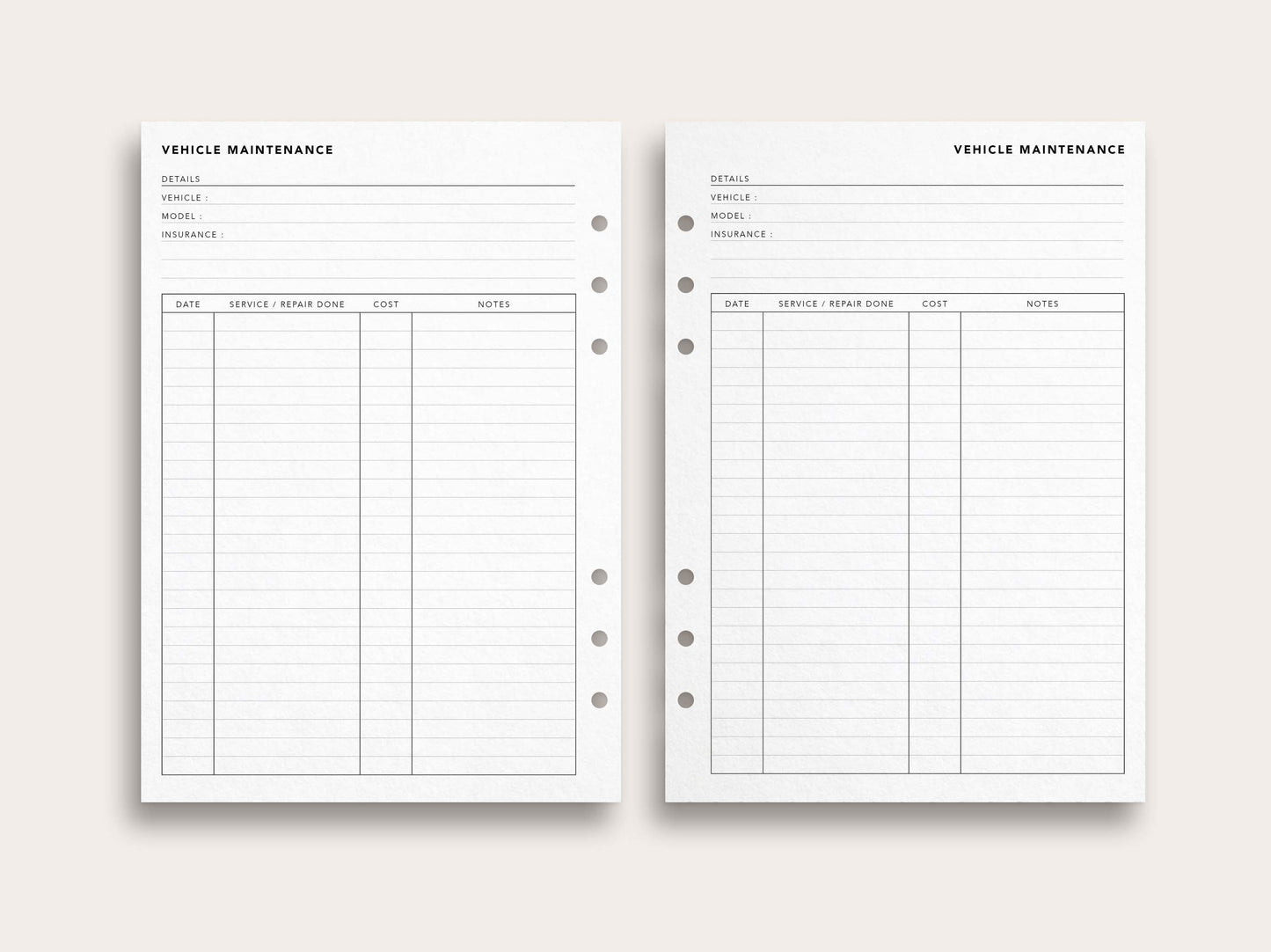 Vehicle Maintenance Log