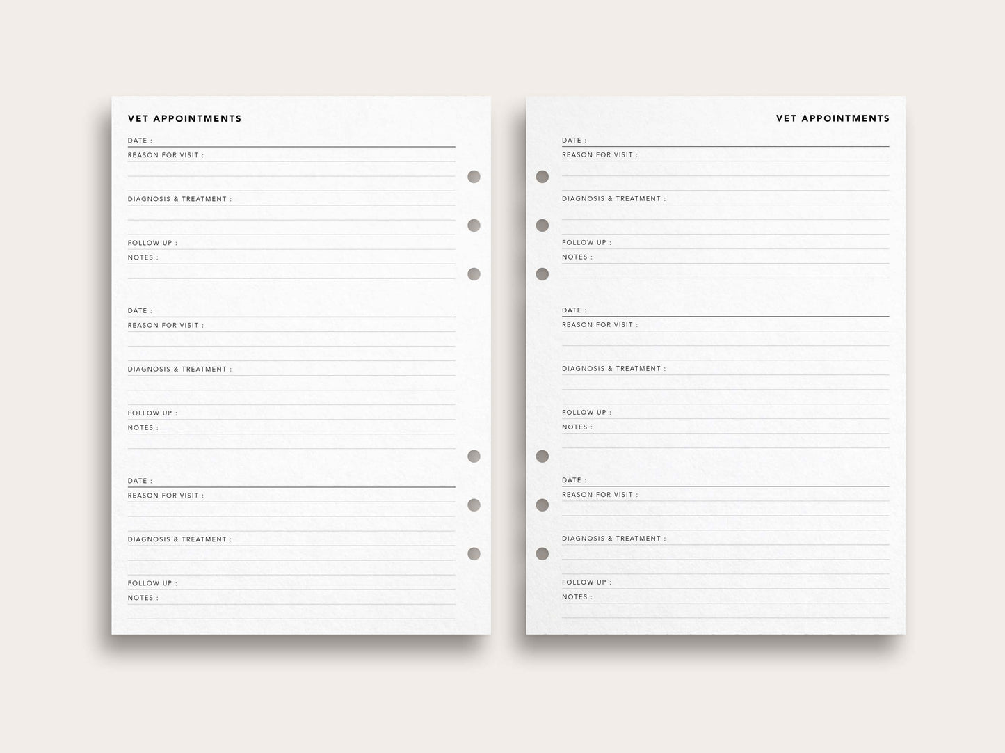 Pet Information with Vet Appointments Log