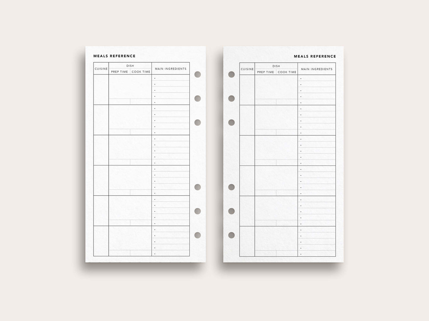 Favourite Meals Reference List