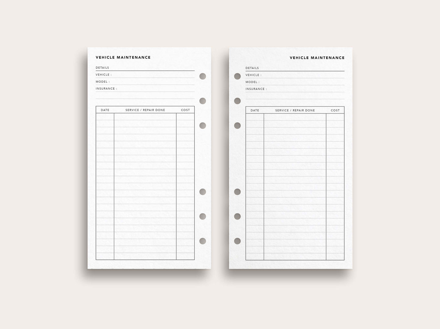 Vehicle Maintenance Log
