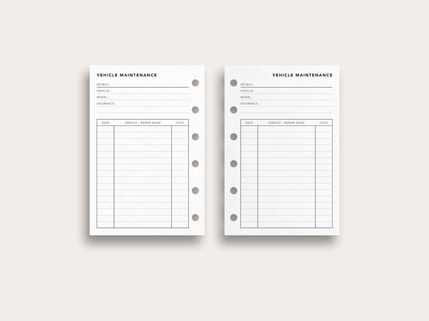 Vehicle Maintenance Log