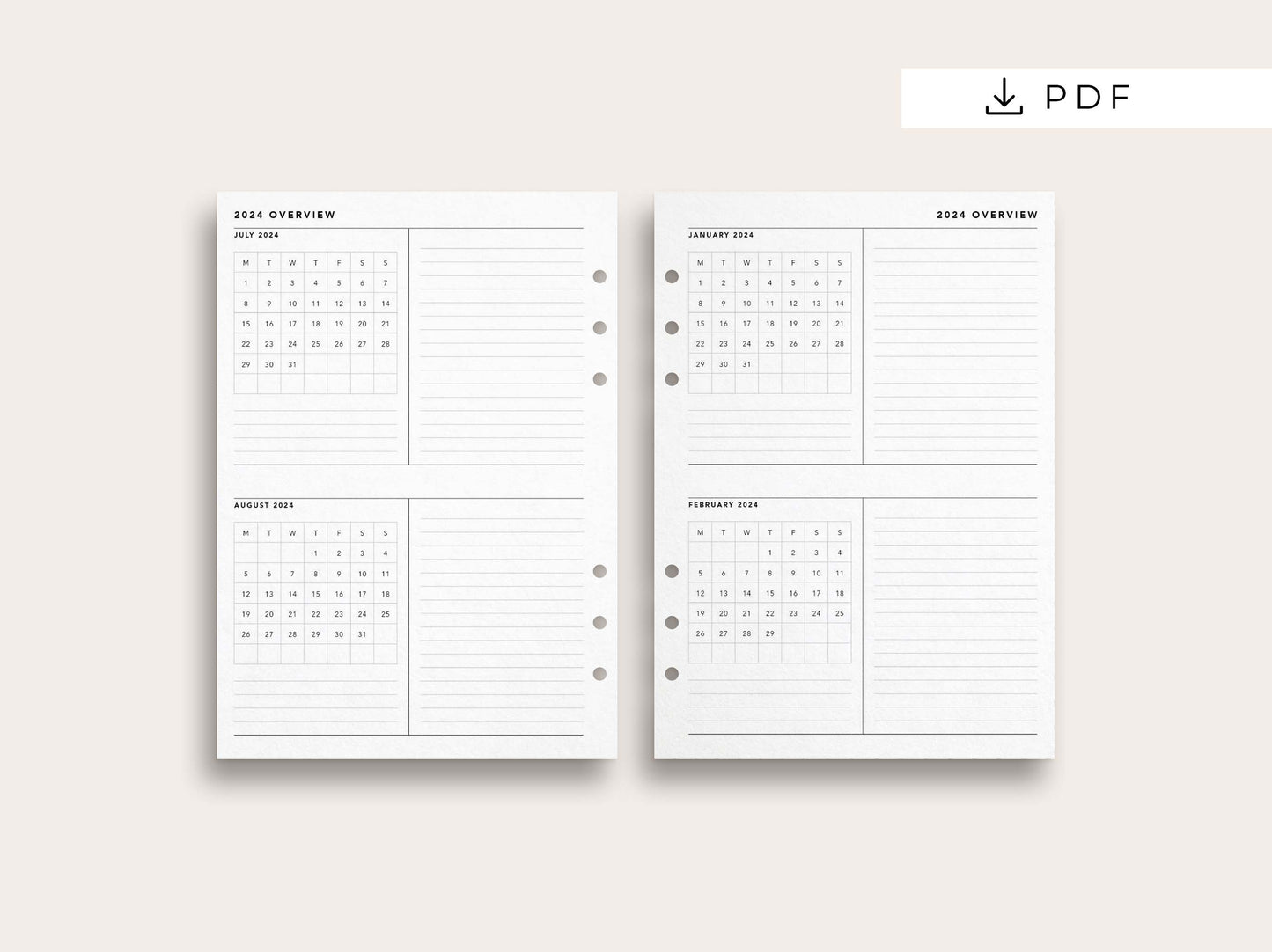 2024 Monthly Overview Horizontal Layout