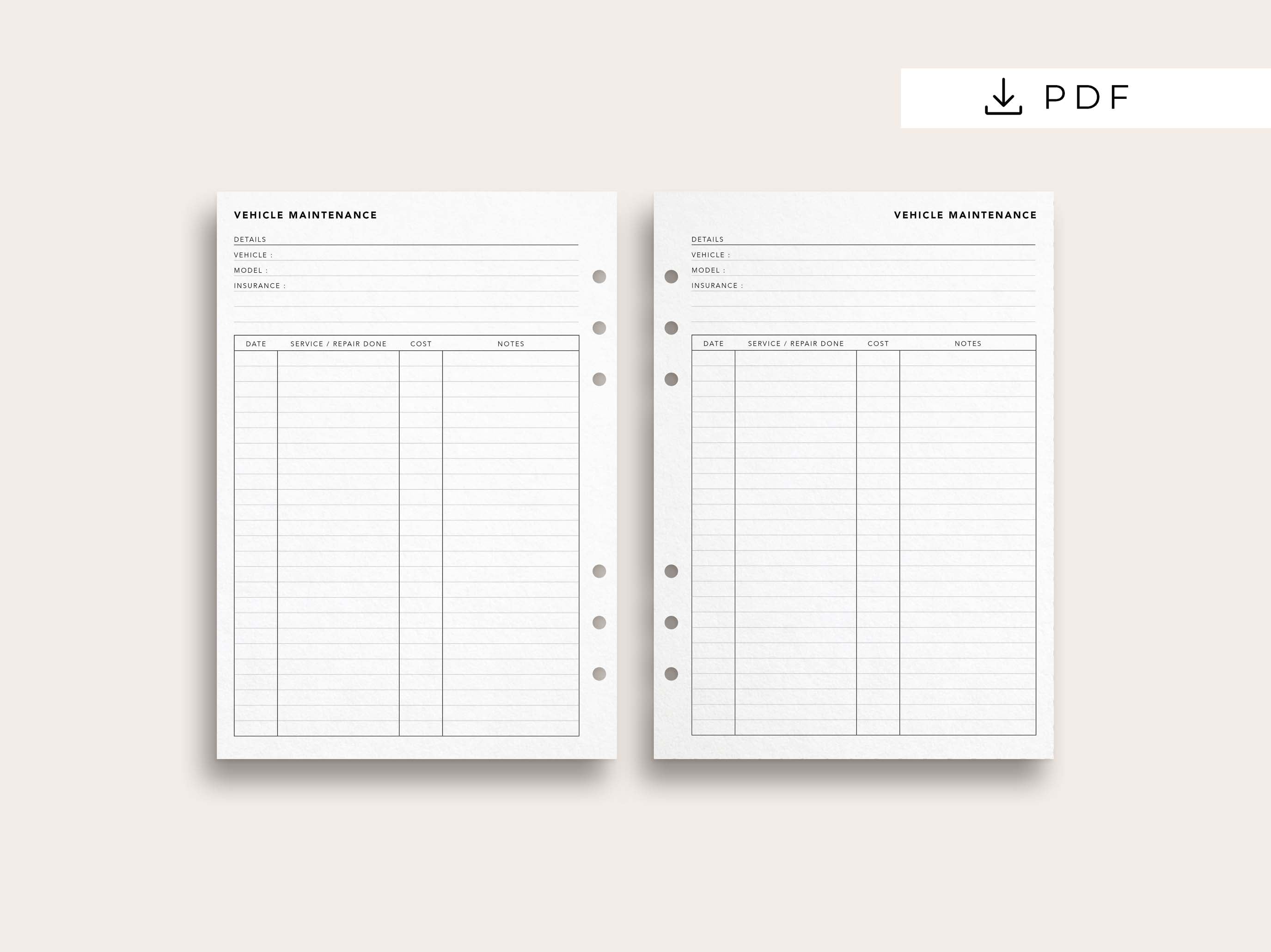 Car Maintenance FC Compact Size Printable Planner Inserts 